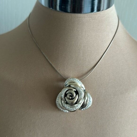 Sterling Silver 925 Omega Necklace with Electroform Rose Flower Pendant - Picture 3 of 14
